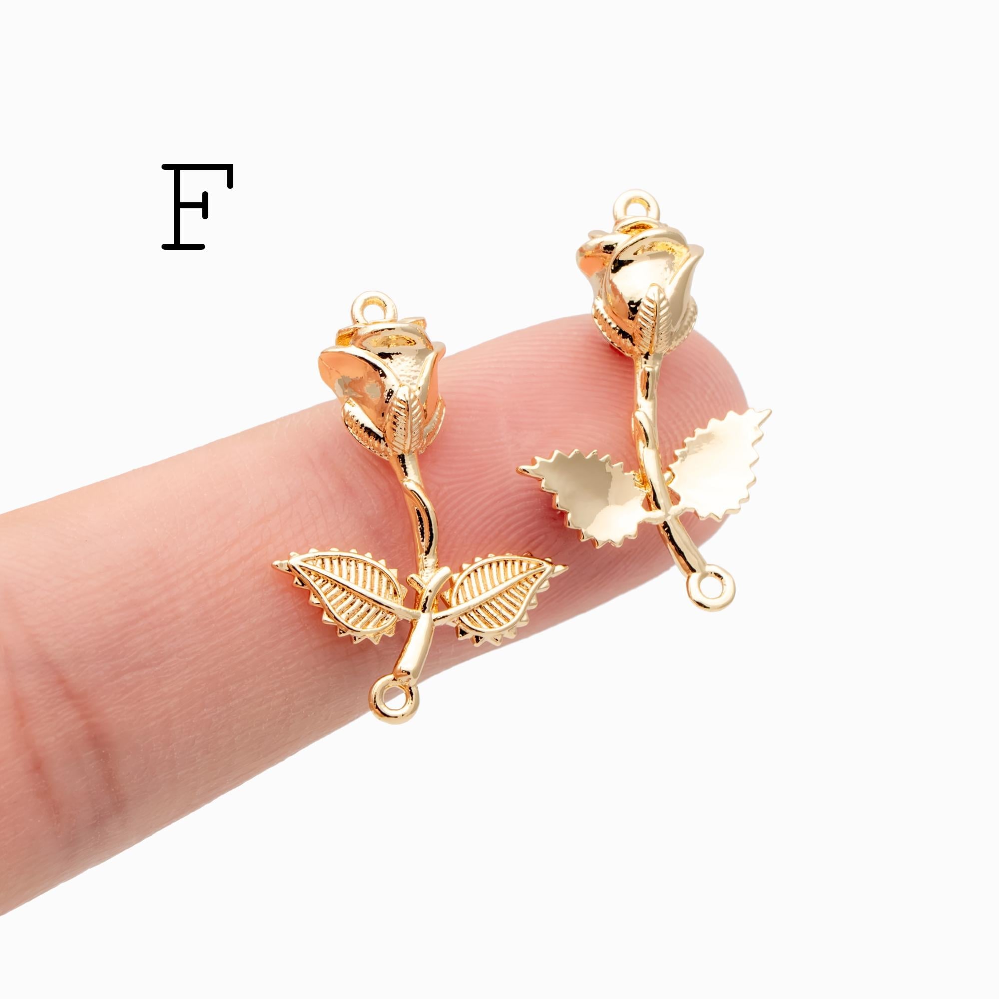 4 pieces- Gold 12 Month Birth Flower Connector Collection, Floral Necklace Pendants (GB-4725)